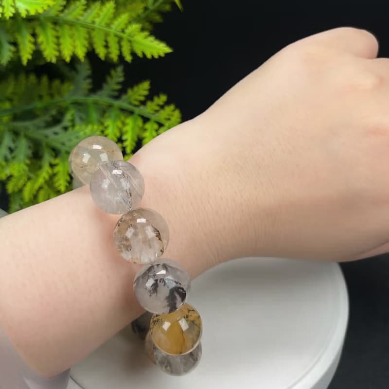 高品質天然膠花小樹水晶手串18mm大顆粒軟錳礦手錬異象半盆發財樹