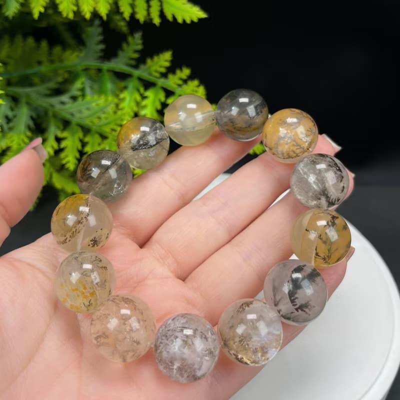 高品質天然膠花小樹水晶手串18mm大顆粒軟錳礦手錬異象半盆發財樹