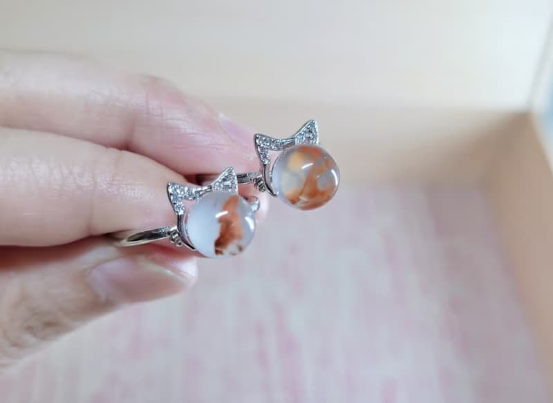 【親翠】天然南紅 飄花貓咪s925銀戒