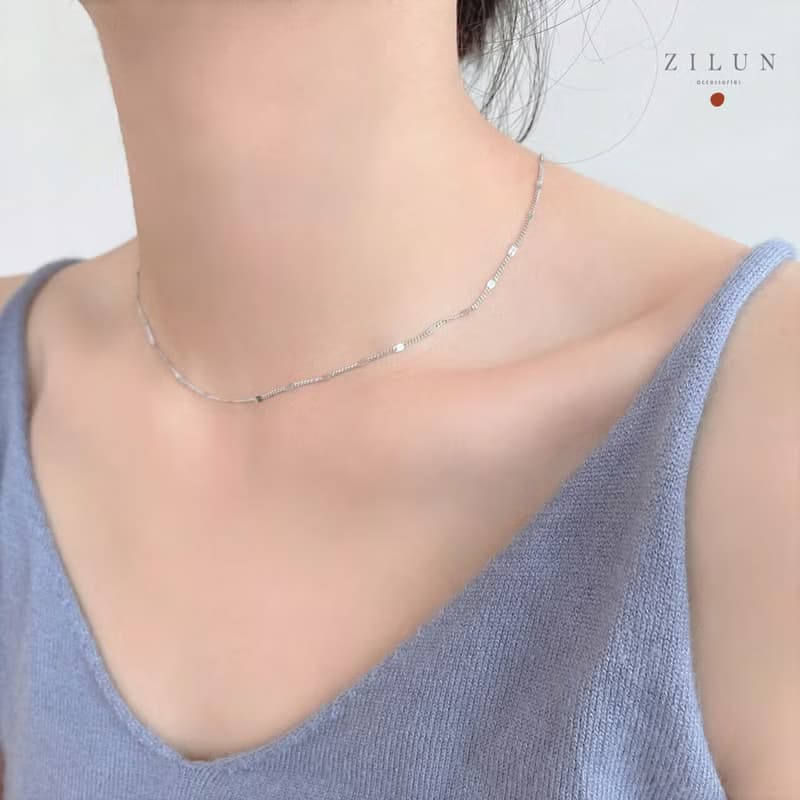│簡約│高質感扁圈壓光 • 鎖骨鍊 • 純銀項鍊 • 素鍊 可碰水