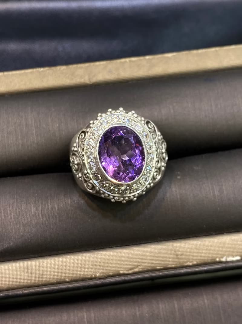 天然 紫水晶 戒指 尼泊爾 手工製 925純銀