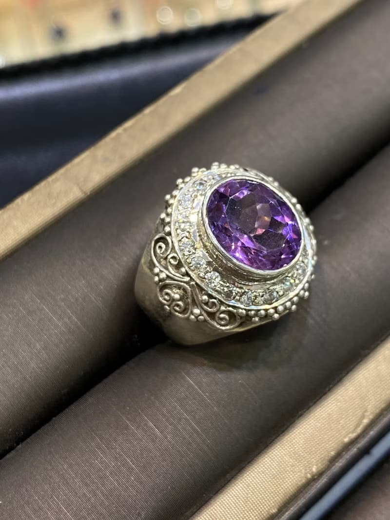 天然 紫水晶 戒指 尼泊爾 手工製 925純銀