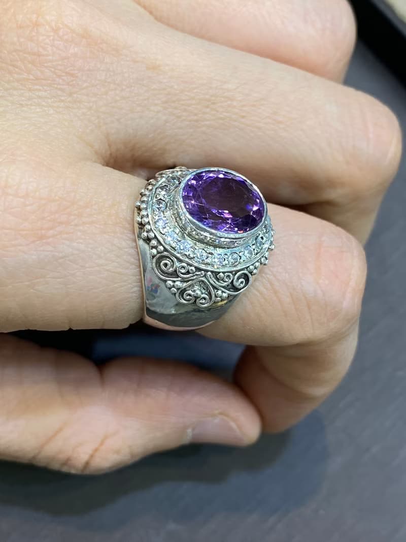 天然 紫水晶 戒指 尼泊爾 手工製 925純銀