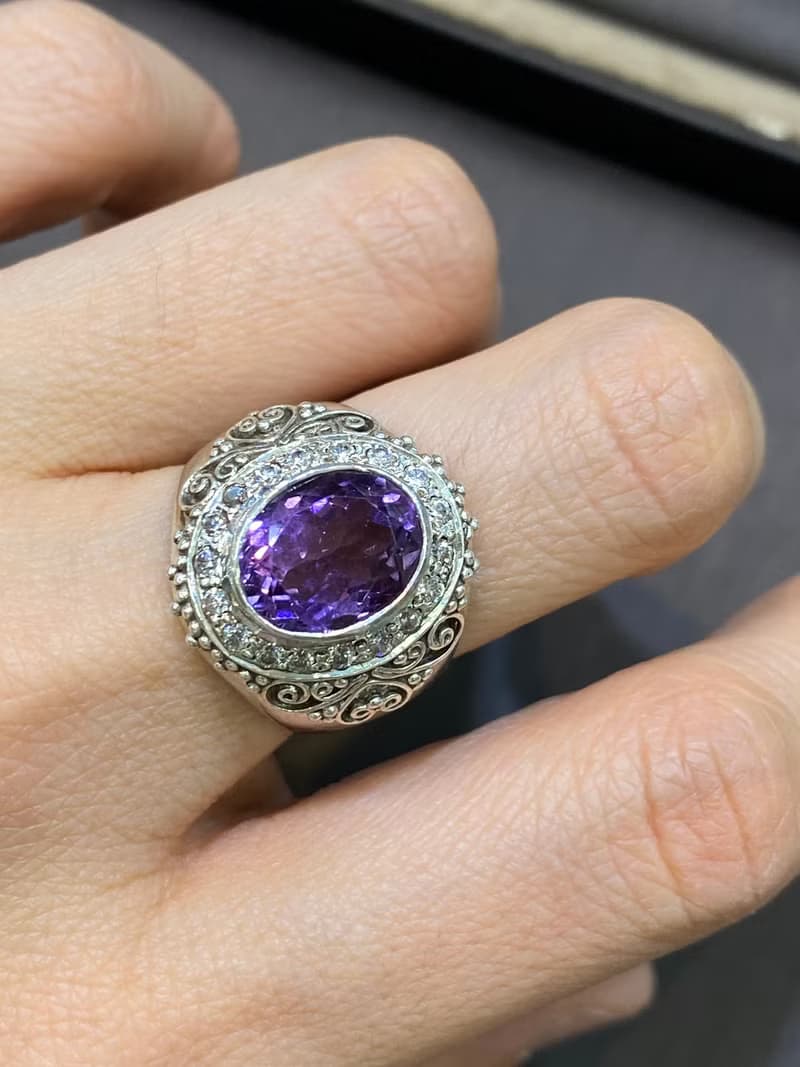 天然 紫水晶 戒指 尼泊爾 手工製 925純銀