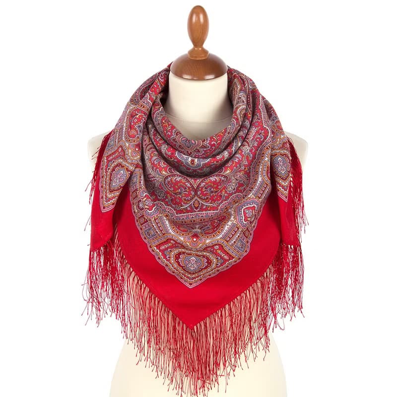 Authentic Pavlovo Posad Russian Shawl Scarf Soft 100% Wool 89x89 cm 2006-5