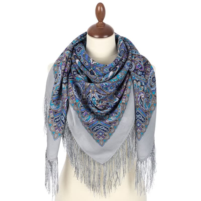 Original Pavlovo Posad Russian Shawl 100% Wool Woolen Scarf 110x110 cm 1805-1