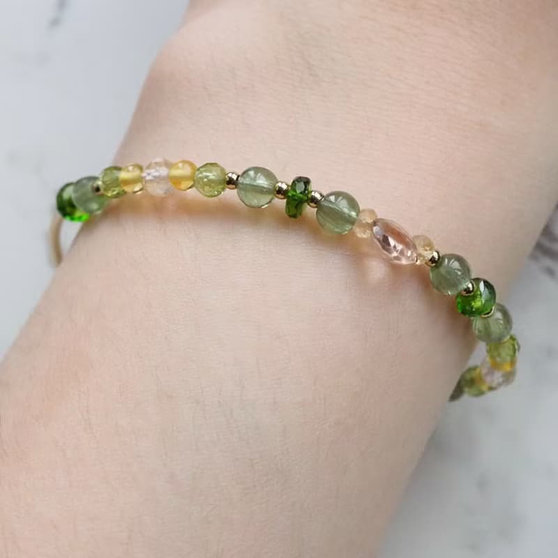 森林微光 | 拓帕石、磷灰石、鉻透輝石14k包金天然石手鍊