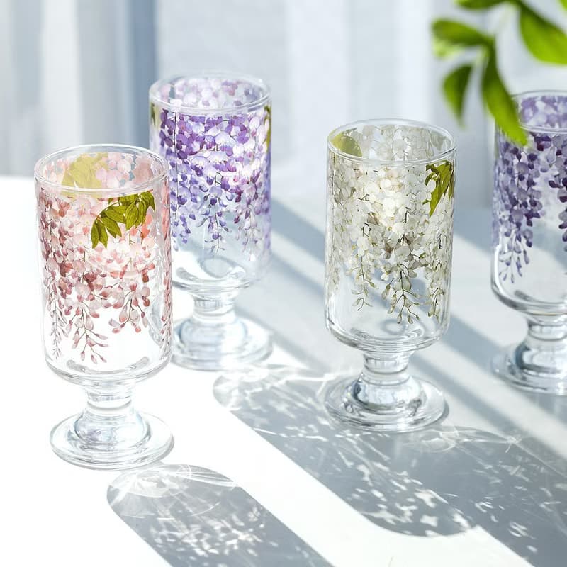 【YOU+MORE!】紫藤花紋高腳玻璃杯