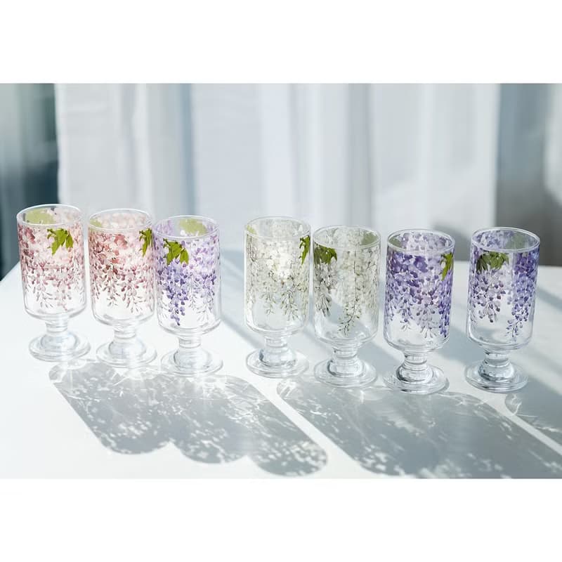 【YOU+MORE!】紫藤花紋高腳玻璃杯