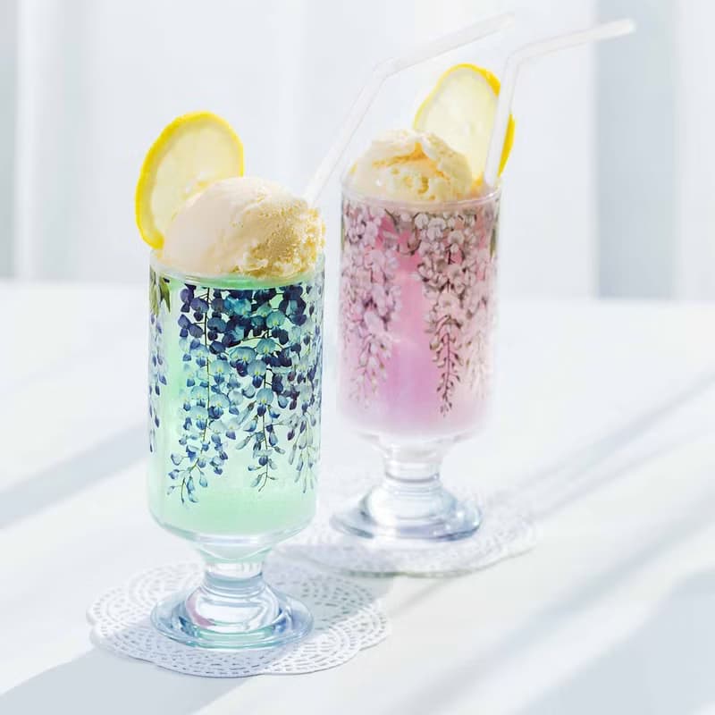 【YOU+MORE!】紫藤花紋高腳玻璃杯