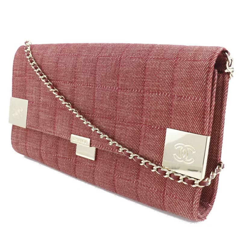 【日本直送】シャネル CHANEL チェーンショルダー ショルダーバッグ チョコバーライン コットンキャンバス 赤 レディース【中古】