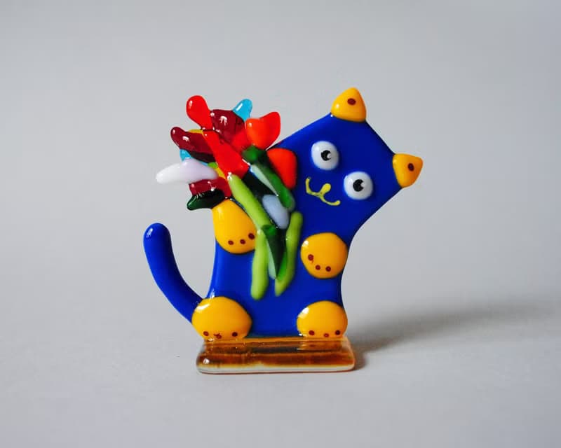Fused glass Cat, desk accessories, animals figure, statuette cats.