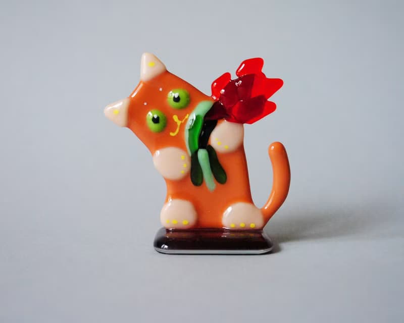 Fused glass Cat, desk accessories, animals figure, statuette cats.
