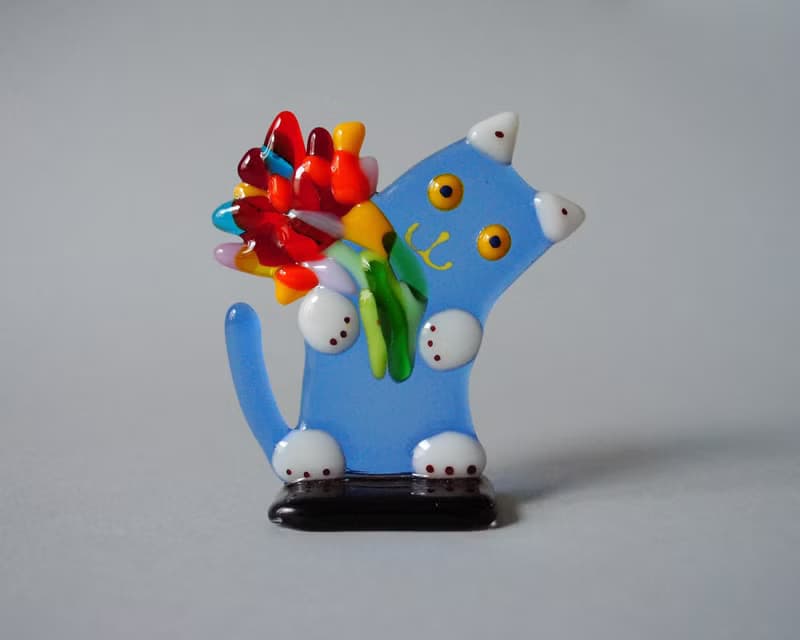 Fused glass Cat, desk accessories, animals figure, statuette cats.
