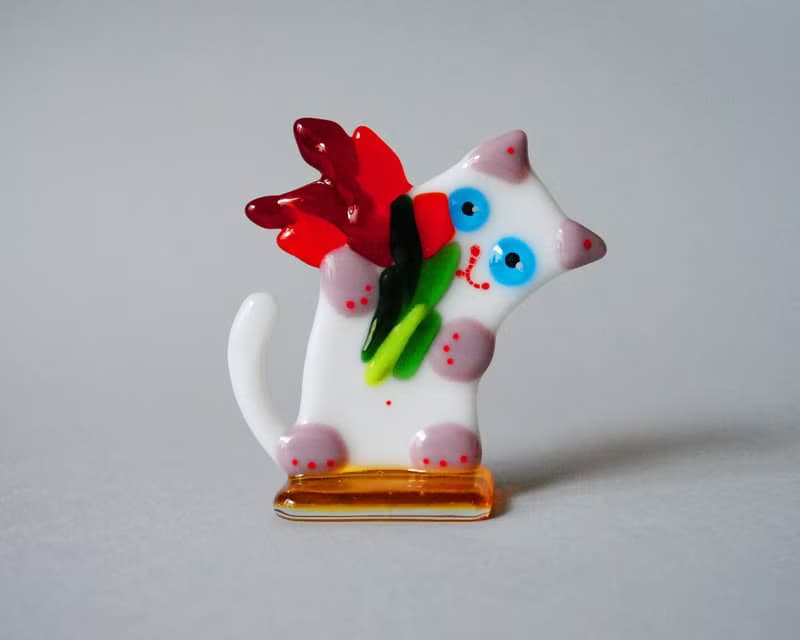 Fused glass Cat, desk accessories, animals figure, statuette cats.
