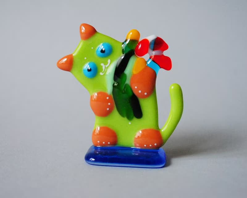 Fused glass Cat, desk accessories, animals figure, statuette cats.