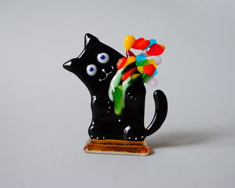 Fused glass Cat, desk accessories, animals figure, statuette cats.