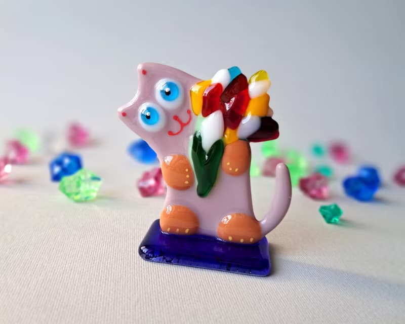 Fused glass Cat, desk accessories, animals figure, statuette cats.