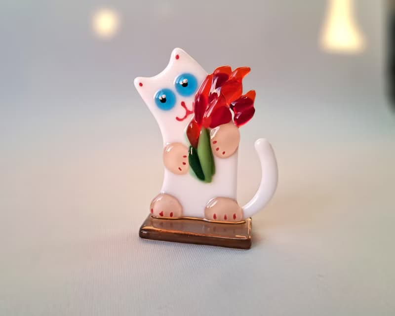 Fused glass Cat, desk accessories, animals figure, statuette cats.