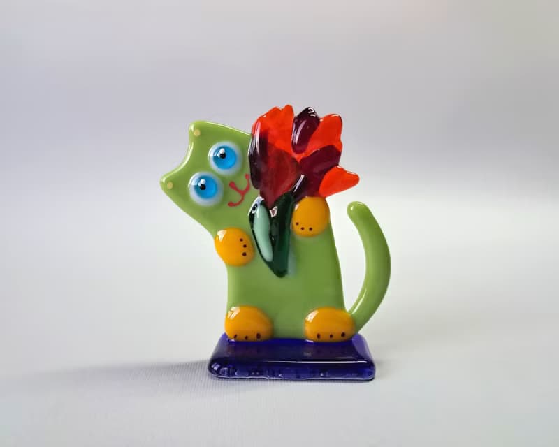 Fused glass Cat, desk accessories, animals figure, statuette cats.