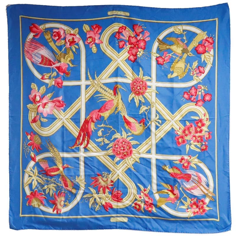 【日本直送】エルメス HERMES カレ90 スカーフ caraibes/カリブ シルク 青 レディース【中古】
