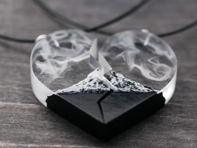 Matching necklaces wooden resin pendant Half Heart Black necklaces eco jewelry