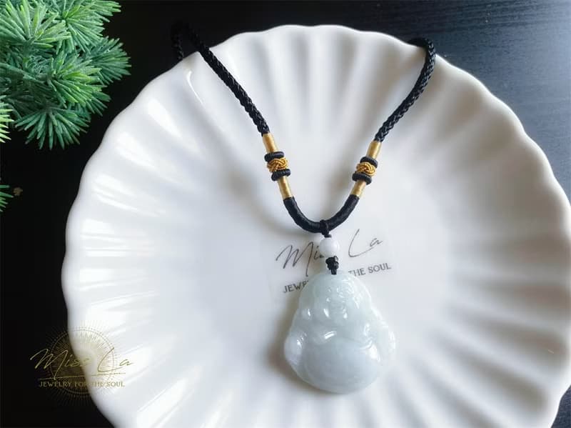 天然緬甸玉 翡翠 冰淺綠底翡翠佛公 彌勒佛 項鍊 禮物 長輩