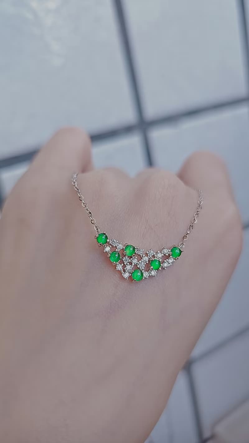 |小精緻|A貨翡翠冰玻綠3mm純銀鍍18k白小奢華款項鏈