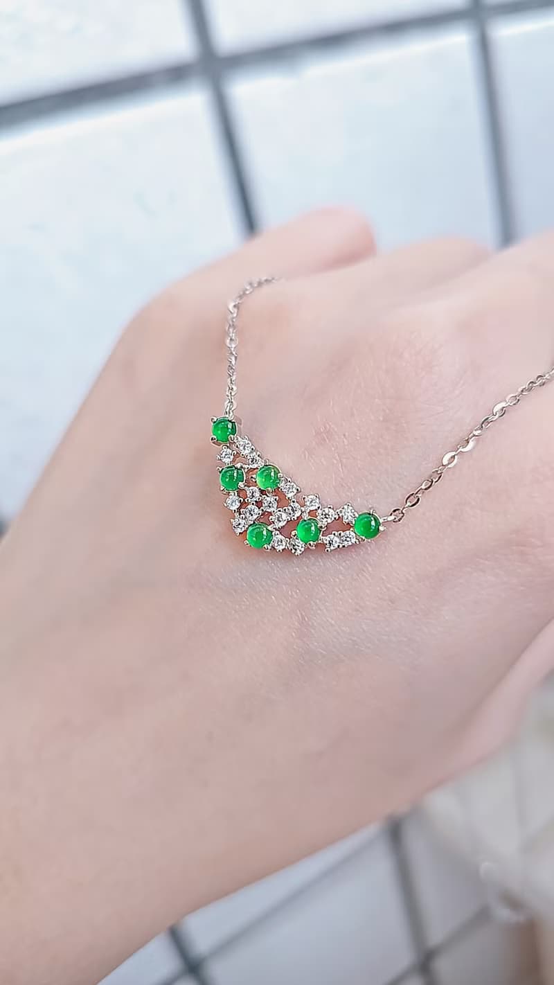 |小精緻|A貨翡翠冰玻綠3mm純銀鍍18k白小奢華款項鏈