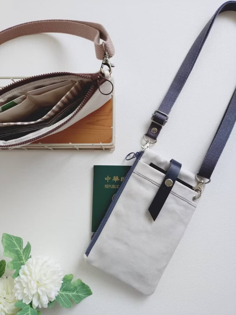 【FPH/3Way手機包(可直可橫)】純色 中性 灰白 胚白 日本帆布先染