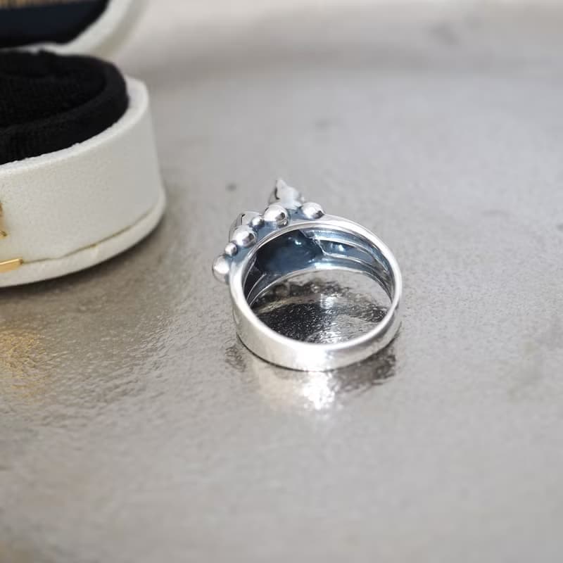 何かの上に香箱座り猫リング