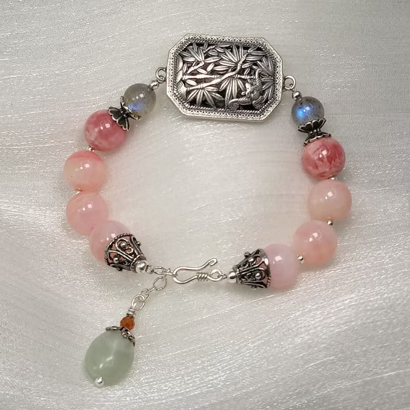 手鍊 粉紅蛋白石 紅紋石 拉長石 和田玉 925銀飾