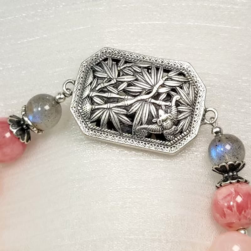 手鍊 粉紅蛋白石 紅紋石 拉長石 和田玉 925銀飾