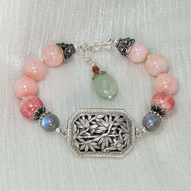 手鍊 粉紅蛋白石 紅紋石 拉長石 和田玉 925銀飾