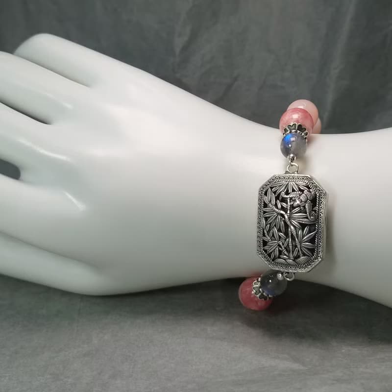 手鍊 粉紅蛋白石 紅紋石 拉長石 和田玉 925銀飾