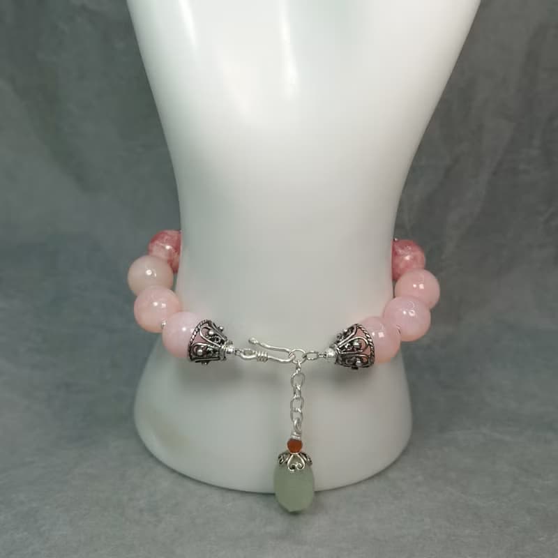 手鍊 粉紅蛋白石 紅紋石 拉長石 和田玉 925銀飾