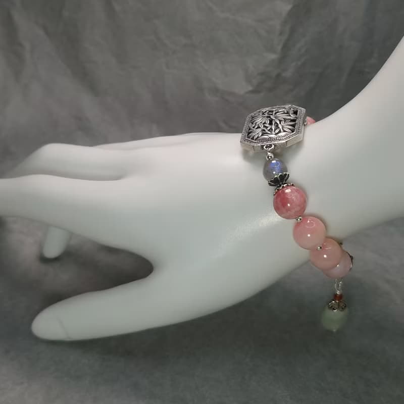 手鍊 粉紅蛋白石 紅紋石 拉長石 和田玉 925銀飾