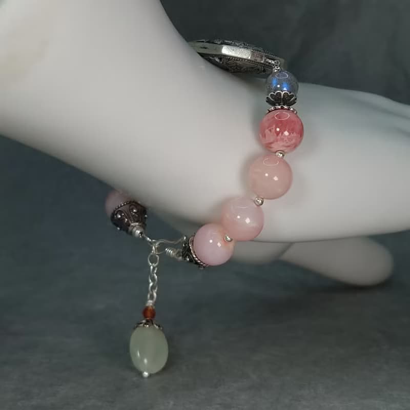 手鍊 粉紅蛋白石 紅紋石 拉長石 和田玉 925銀飾