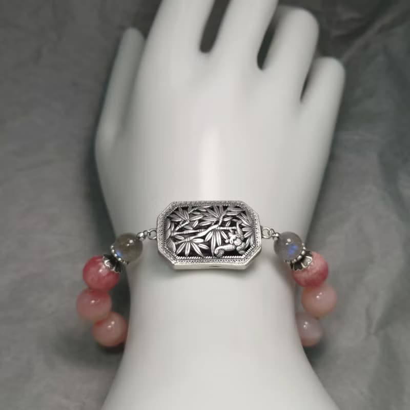 手鍊 粉紅蛋白石 紅紋石 拉長石 和田玉 925銀飾