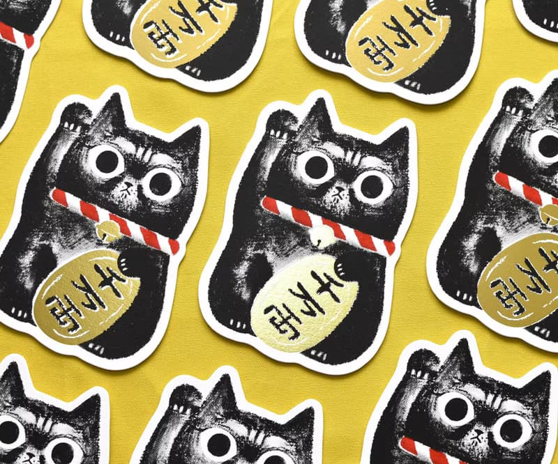 芝麻招財貓 手工絹印卡片