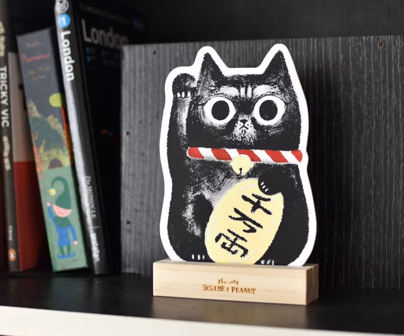 芝麻招財貓 手工絹印卡片