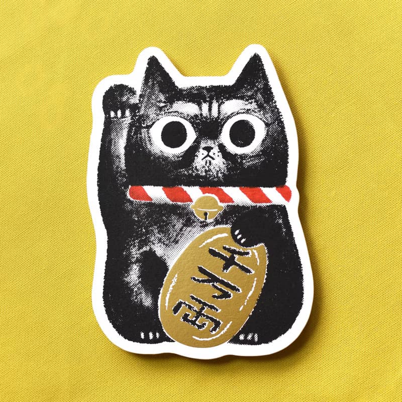 芝麻招財貓 手工絹印卡片