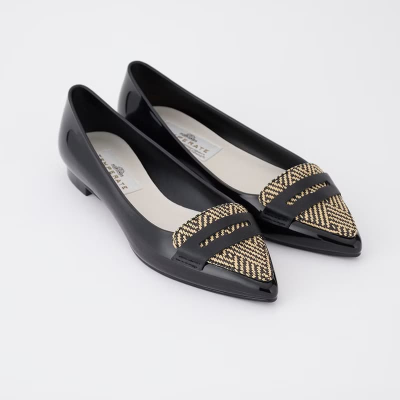 TAMARA RAFFIA  (BLACK) PVC POINTED TOE FLAT  ポインテッドトゥ パンプス