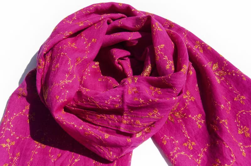喀什米爾Cashmere/羊絨圍巾/純羊毛圍巾披巾/戒指絨披肩-刺繡花朵