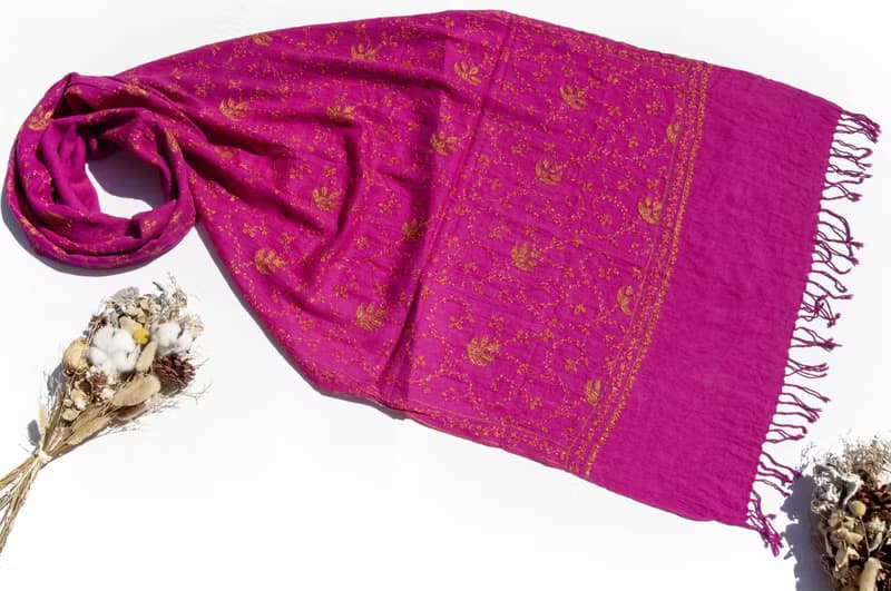 喀什米爾Cashmere/羊絨圍巾/純羊毛圍巾披巾/戒指絨披肩-刺繡花朵