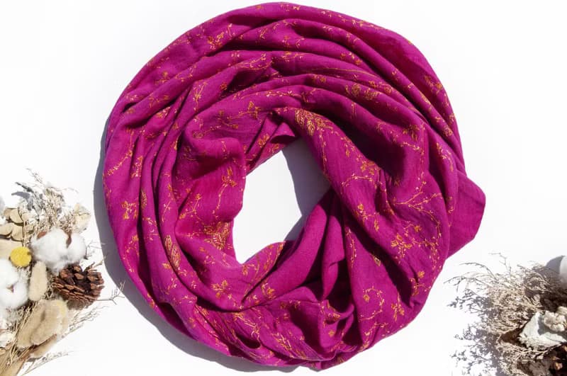 喀什米爾Cashmere/羊絨圍巾/純羊毛圍巾披巾/戒指絨披肩-刺繡花朵
