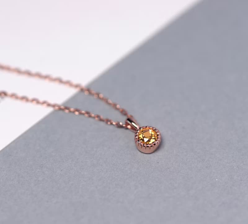 高質感-黃水晶4mm純銀玫瑰金項鍊-項鏈-十一月誕生石