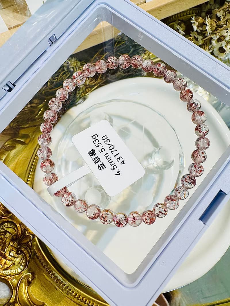 天然高透體彼岸花紅超七金草莓4.5mm5.53g水晶手鍊貴人運桃花