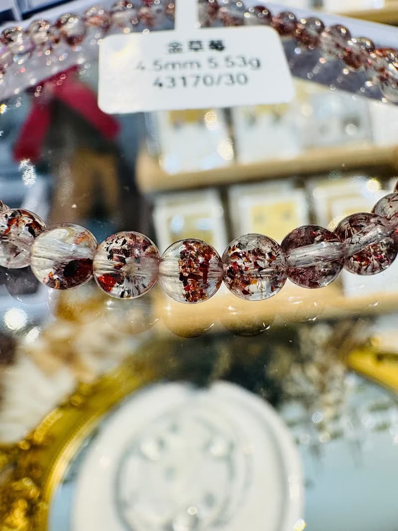 天然高透體彼岸花紅超七金草莓4.5mm5.53g水晶手鍊貴人運桃花