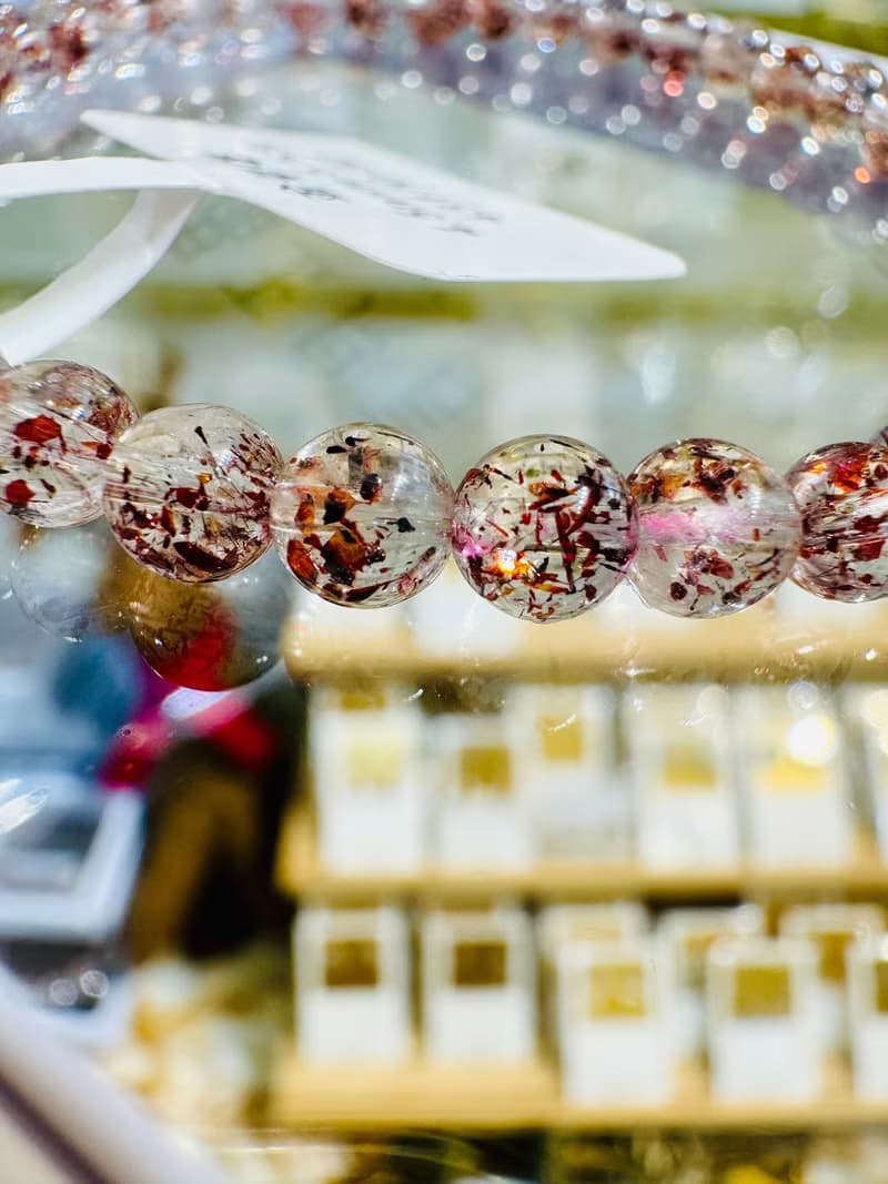 天然高透體彼岸花紅超七金草莓4.5mm5.53g水晶手鍊貴人運桃花